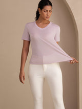 [Lavendel] SilkSilky-SE Short Sleeve V Neck Dam T-Shirt 005