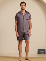 [Lila Grå] SilkSilky-SE Short Sleeve Lapel Collar Herr Pyjama 003