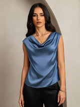 [Äkta Petrol] SilkSilky-SE Cap Sleeve Cowl Neck Dam T-Shirt 003