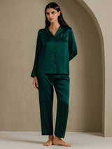 [Mörkgrön] SilkSilky-SE Long Sleeve Lapel Collar Dam Pyjama 003