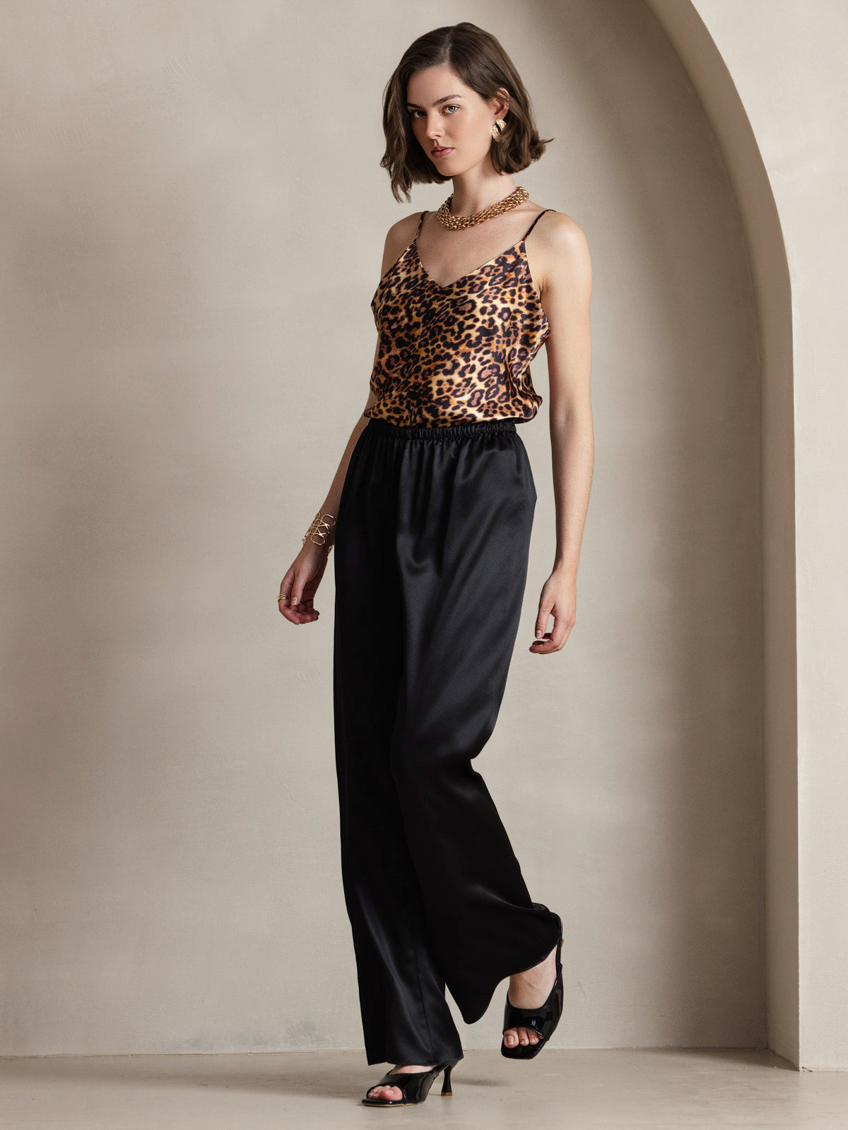 [Leopard] SilkSilky-SE Rent Silke V-Hals Cami Toppar 005