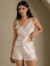 [Beige] SilkSilky-SE Spaghetti Strap V Neck Camisole Set 006