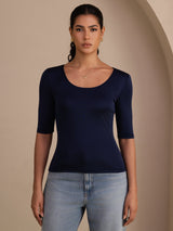 [Mörkblå] SilkSilky-SE Half Sleeve Dam T-Shirt 001