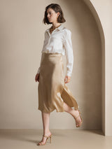 [Vit] SilkSilky-SE Long Sleeve Lapel Collar Damskjorta 006