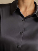 [Mörkgrå] SilkSilky-SE Long Sleeve Lapel Collar Damskjorta 006