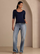 [Mörkblå] SilkSilky-SE Half Sleeve Dam T-Shirt 006