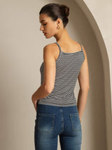 [Svart Rand] SilkSilky-SE Spaghetti Strap Square Neck Cami Toppar 002