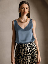 [Äkta Petrol] SilkSilky-SE Sleeveless V Neck Cami Toppar 003