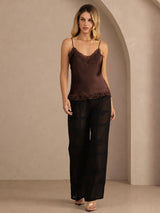 [Brun] SilkSilky-SE Spaghetti Strap V Neck Cami Toppar 006