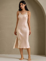 [Ljusrosa] SilkSilky-SE Spaghetti Strap V Neck Nattlinne 009
