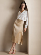 [Vit] SilkSilky-SE Long Sleeve Lapel Collar Damskjorta 005