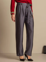 [Grå] SilkSilky-SE 32Momme Silk-Wool Blend Womens Pants 003