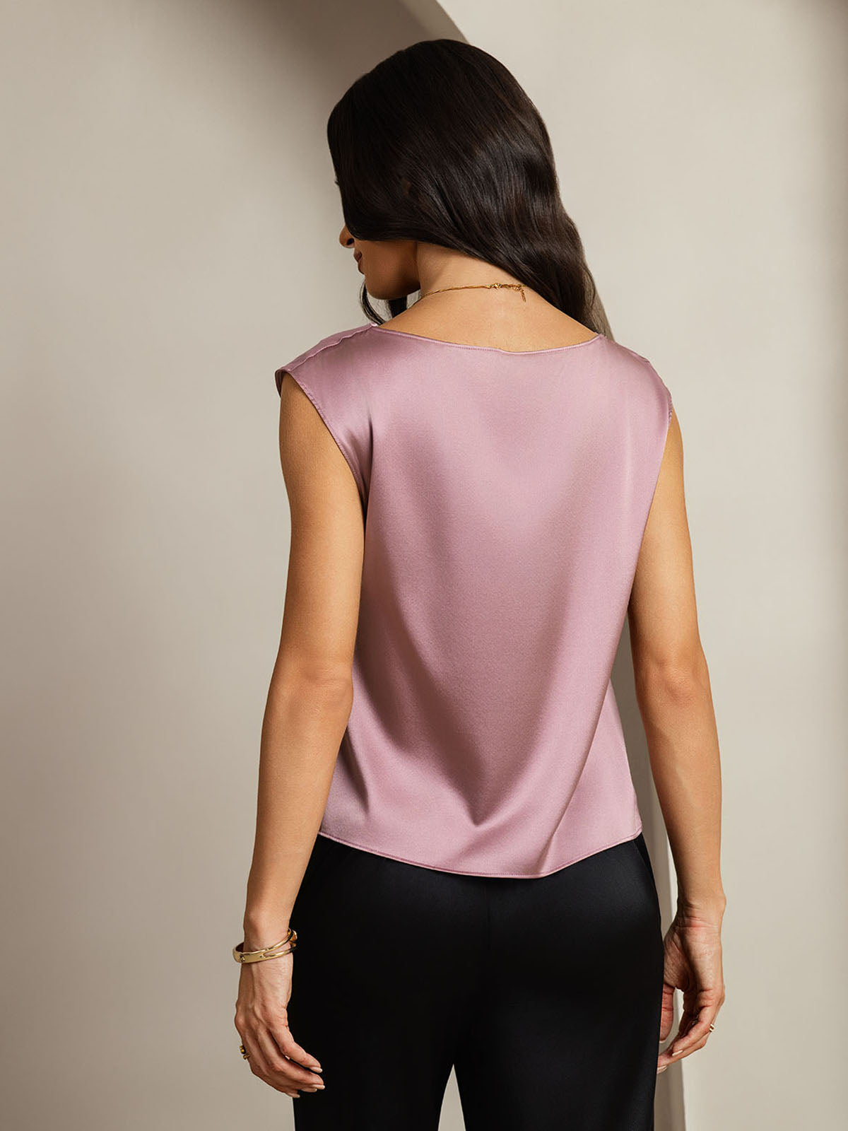 [Blek Mauve] SilkSilky-SE Kappärm Cowl Neck Dam T-Shirt 002