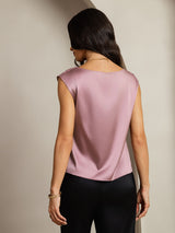 [Blek Mauve] SilkSilky-SE Cap Sleeve Cowl Neck Dam T-Shirt 002