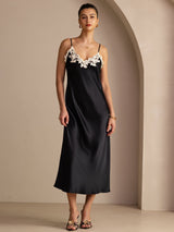 [Svart] SilkSilky-SE Spaghetti Strap V Neck Klänning 001