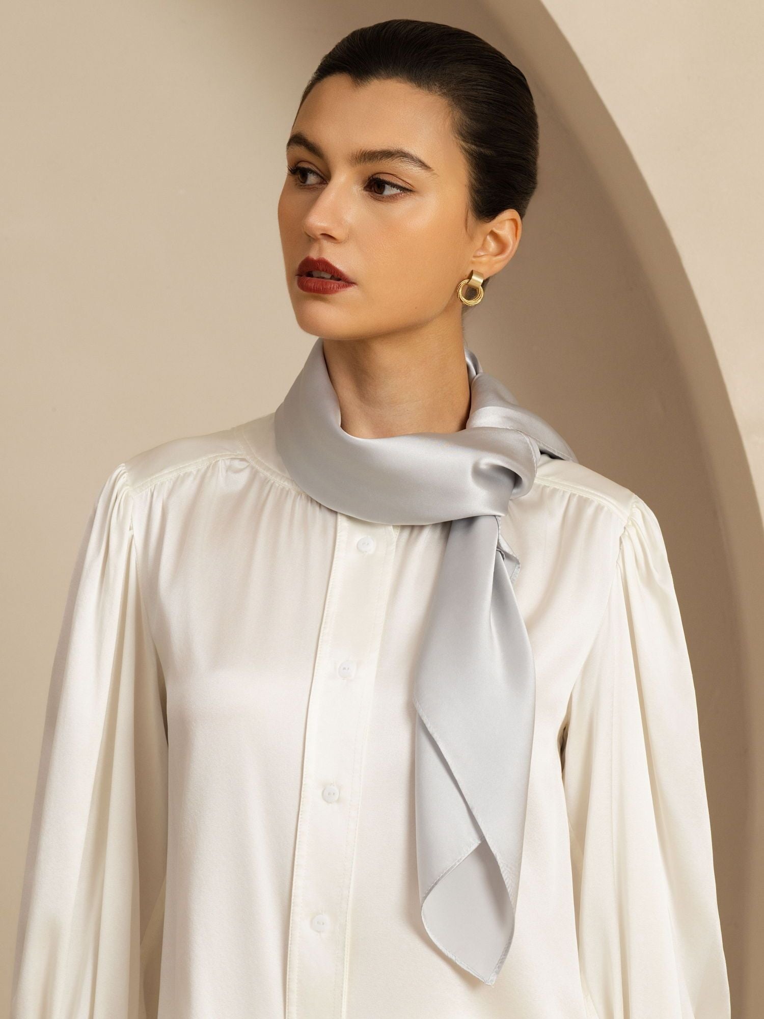 [Ljusgrå] SilkSilky-SE Pure Silk Scarf 002