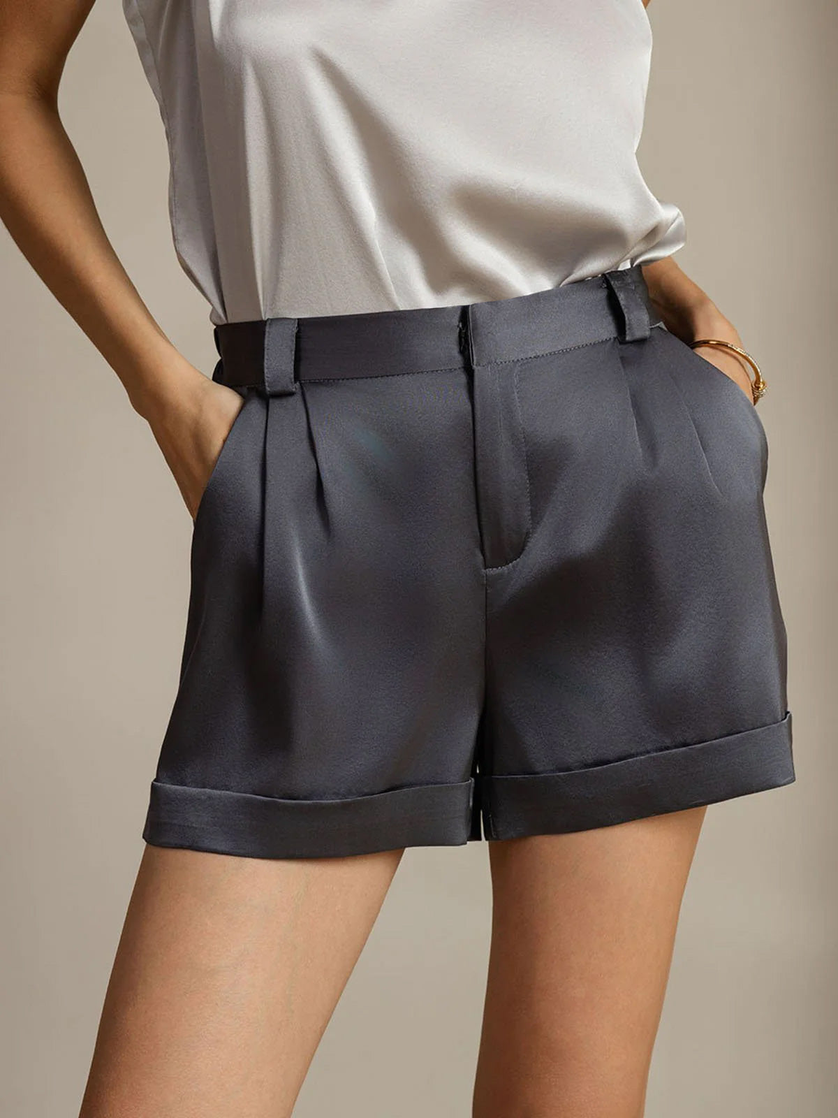 [Mörkgrå] SilkSilky-SE 19Momme Silke Womens Shorts 001