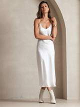 [Vit] SilkSilky-SE Spaghetti Strap V Neck Klänning 006