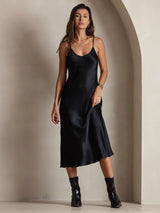 [Svart] SilkSilky-SE Spaghetti Strap V Neck Klänning 004