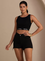 [Svart] SilkSilky-SE Sleeveless Crew Neck Cami Toppar 007
