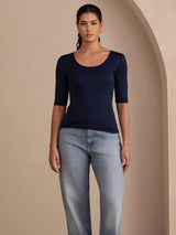 [Mörkblå] SilkSilky-SE Half Sleeve Dam T-Shirt 003