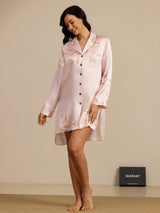 [Rosa] SilkSilky-SE Long Sleeve Lapel Collar Dam Sömnskjorta 007