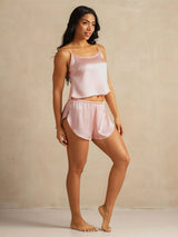 [Rosa] SilkSilky-SE Spaghetti Rem Djup Rund Halsringning Camisole Set 007