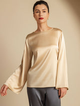 [Champagne] SilkSilky-SE Long Sleeve Boat Neck Blus 001