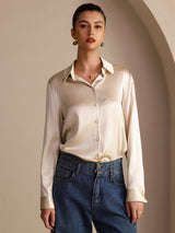 [Risbeige] SilkSilky-SE Long Sleeve Lapel Collar Damskjorta 003