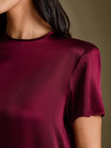 [Mörkröd] SilkSilky-SE Short Sleeve Crew Neck Klänning 004