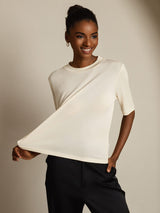 [Beige] SilkSilky-SE Half Sleeve Crewkrage Dam T-Shirt 001