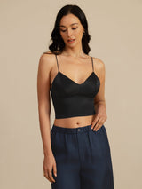 [Svart] SilkSilky-SE Spaghetti Strap V Neck Cami Toppar 003