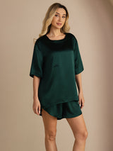 [Mörkgrön] SilkSilky-SE Short Sleeve Round Neck Dam Pyjama 003