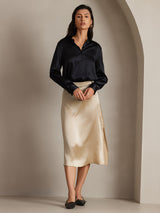 [Svart] SilkSilky-SE Long Sleeve Lapel Collar Damskjorta 004