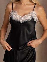 [Svart] SilkSilky-SE Spaghetti Strap V Neck Camisole Set 004