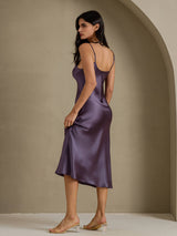 [Lila Grå] SilkSilky-SE Spaghetti Strap V Neck Klänning 002