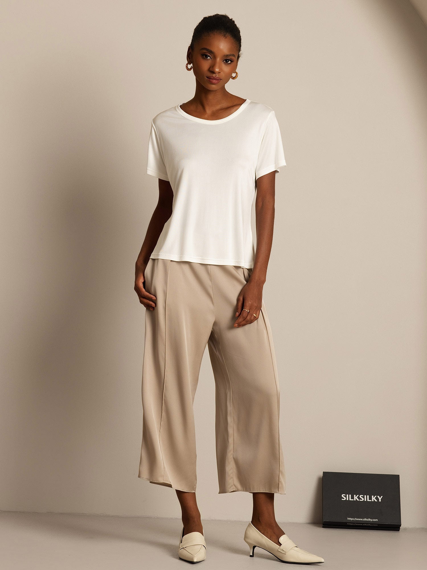 [Vit] SilkSilky-SE Silke Stickad Womens T-Shirt 006,