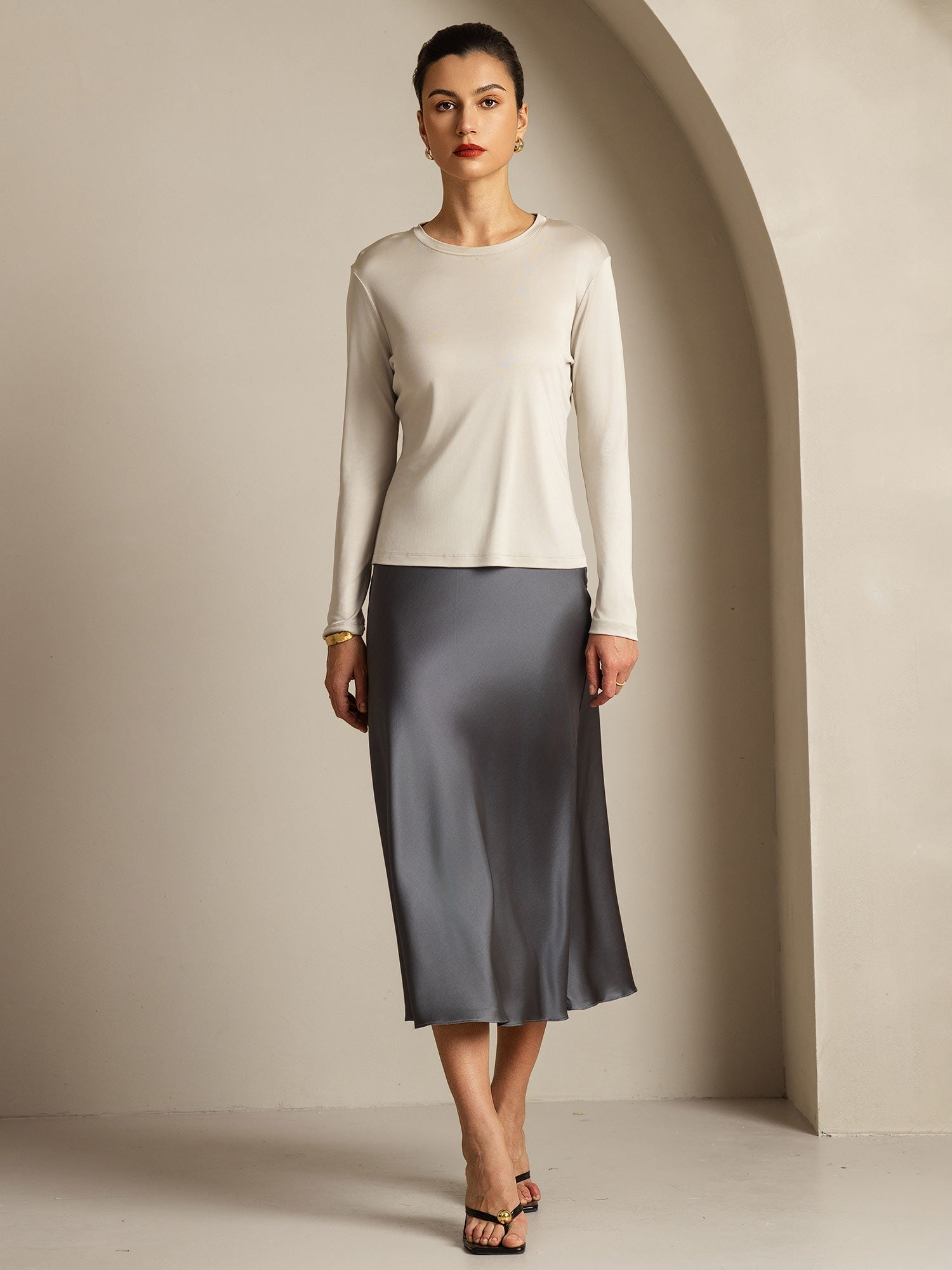 [Grå] SilkSilky-SE Rent Silke Womens T-Shirt 007,