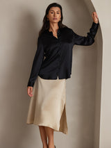 [Svart] SilkSilky-SE Long Sleeve Lapel Collar Damskjorta 001