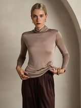 [Kaki] SilkSilky-SE Lång Ärm Polotröja Dam T-Shirt 004