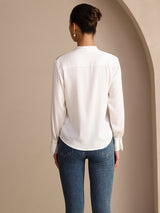 [Vit] SilkSilky-SE Long Sleeve Tie Neck Damblusar 002