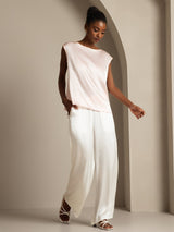 [Rosa] SilkSilky-SE Cap Sleeve Round Neck Dam T-Shirt 004