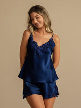 [Mörkblå] SilkSilky-SE Spaghetti Strap V Neck Camisole Set 001
