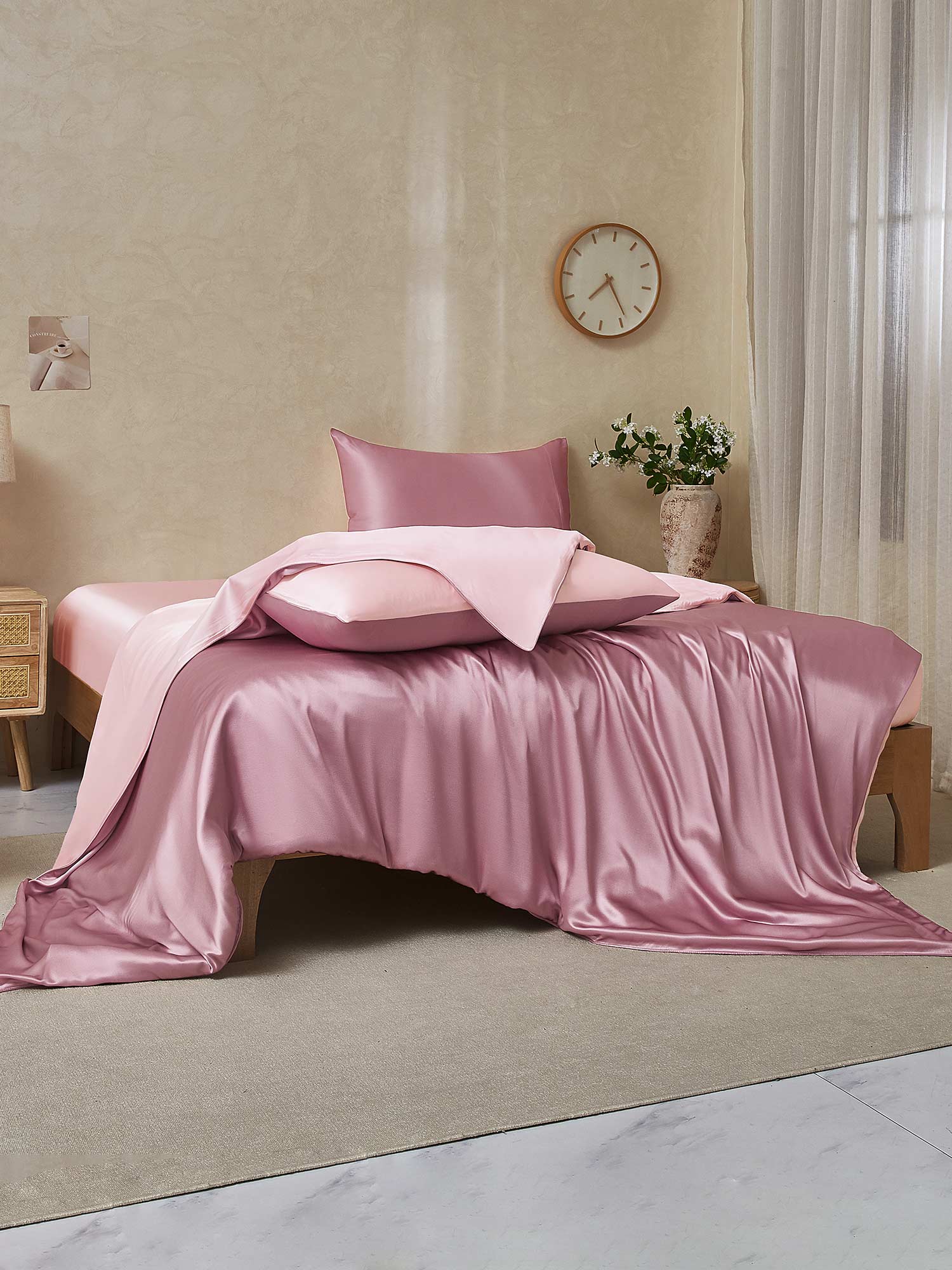 [BlekMauve+Ljusrosa] SilkSilky-SE 19Momme Rent Silke Bedding Set 002,