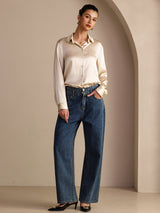 [Risbeige] SilkSilky-SE Long Sleeve Lapel Collar Damskjorta 006
