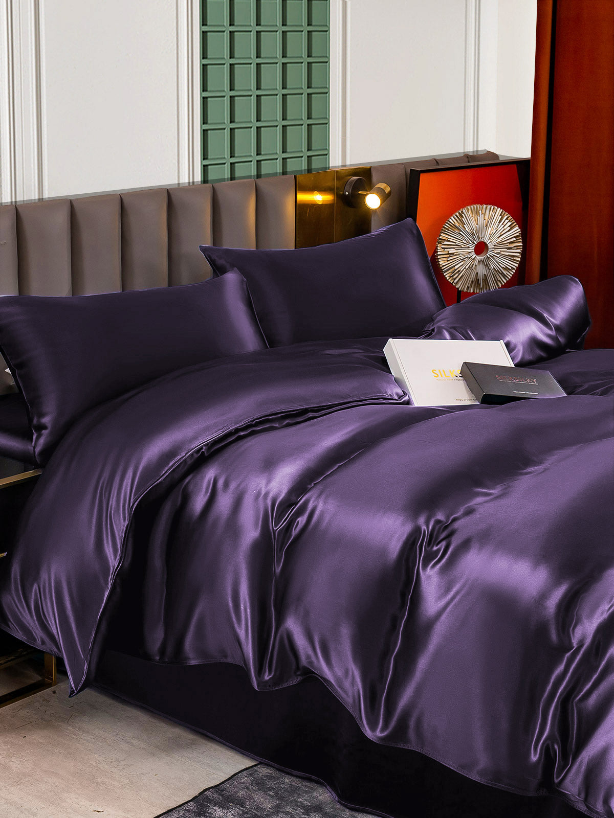 [Mörklila] SilkSilky-SE 22Momme Rent Silke Bedding Set 005,