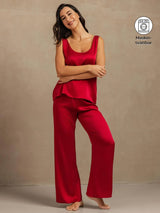 [Vin] SilkSilky-SE 19Momme Ärmlös Djup Rund Halsringning Dam Pyjama 001