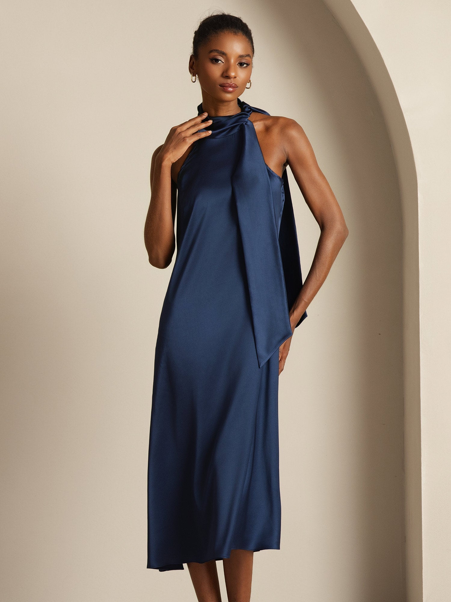 [Mörkblå] SilkSilky-SE 19Momme Silke Dress 009,