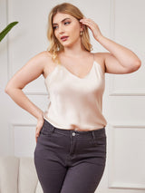 [Beige] SilkSilky-SE Spaghetti Rem V Ringning Plus Storlek Cami Toppar 001