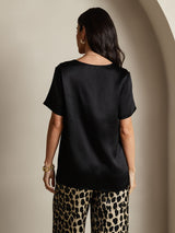 [Multi] SilkSilky-SE Rent Silke Kort Ärm Round Neck Dam Pyjama 002